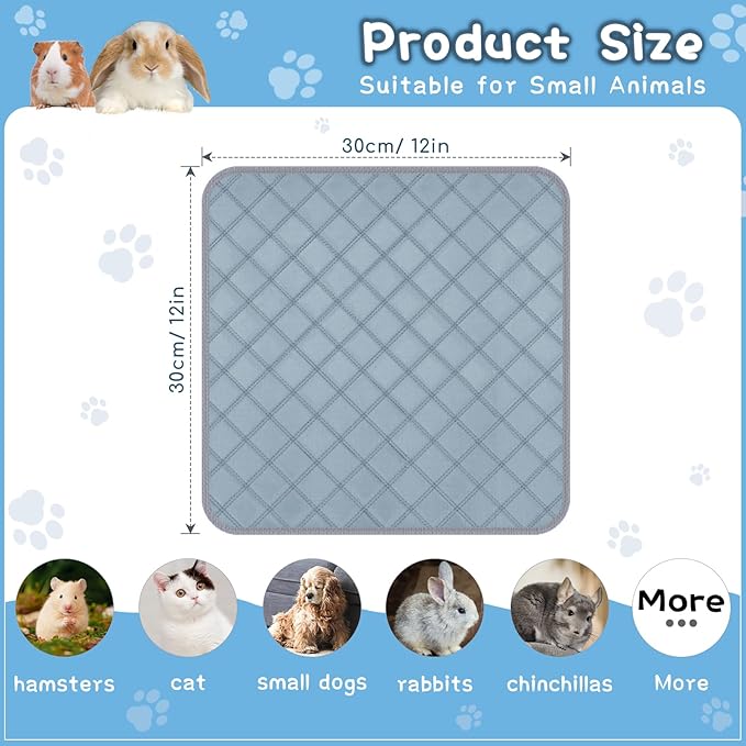 6 Packs Washable Guinea Pig Cage Liners, Waterproof Guinea Pig Pee Pads Reusable Absorbent Bedding Anti Slip Mats for Small Animals Bunny Rabbit Hamster (12 x 12in)-PawvioPets