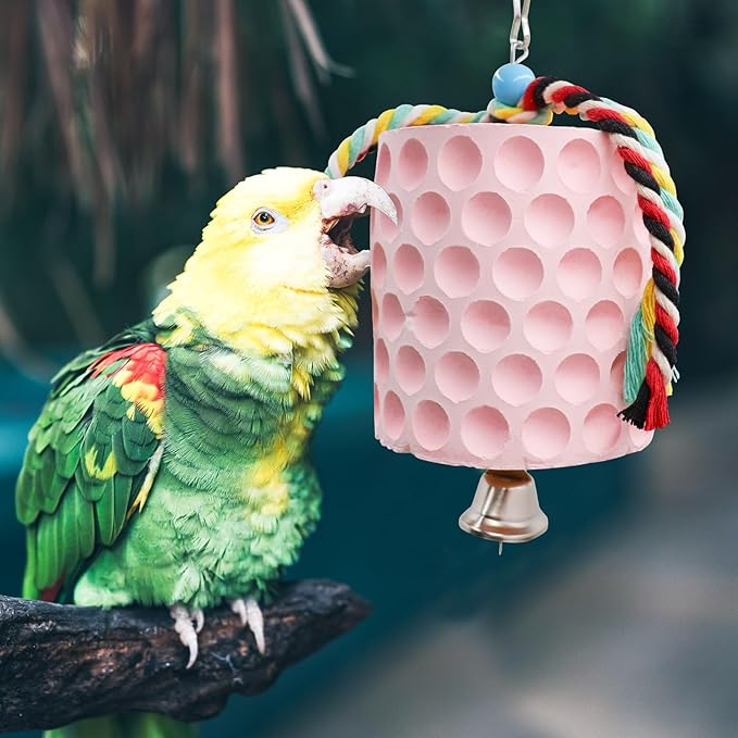 Extra Large Bird Chewing Toy, Parrot Beak Grinding Calcium Stone with Bells, Bird Cage Accessories, Cage Toys for Cockatiel Parakeet Parrot Budgies Rat Hamster Chinchilla Rabbit Bunny African Grey-PawvioPets