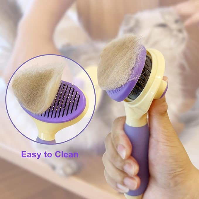 Cat Brush for Grooming and Shedding, Self-Cleaning Silicone Brush for Short and Long Haired Cats, Cat Gifts for Pet Lovers (purple)-PawvioPets