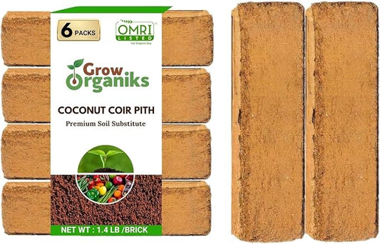 6 Pack Premium Coco Coir Brick for Plants | 100% Organic Compressed Coconut Coir Bricks Starting Mix, Coco Coir Fiber Coconut Husk for Planting, Gardening, Potting Soil Substrate, Herbs, 1.4 LB/Brick-PawvioPets