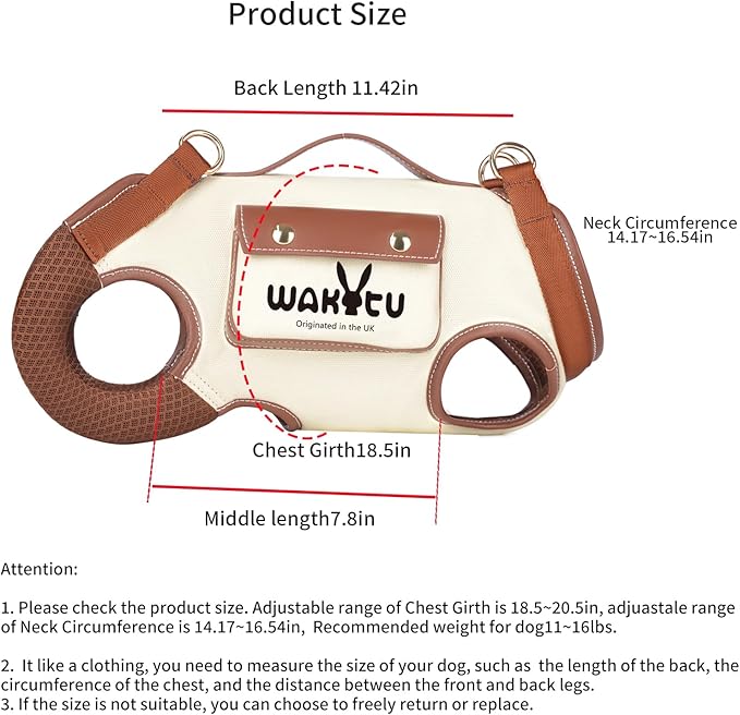 Dog Lift Harness Dog Carrier VES Harness Adjustable Leash with Small Puppy Treat Bag,Fits Most Cars,L-PawvioPets