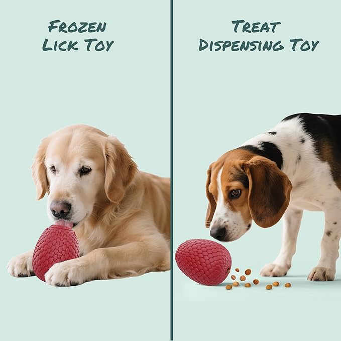 Enrichment Frozen Treat Toy for Dogs - 2-in-1 Dog Licking Toy & Dispensing Dog Puzzle Toy, Fillable Rubber Interactive Toy, Keeps Them Busy, Reduces Anxiety, Safe & Easy to Clean Red-PawvioPets