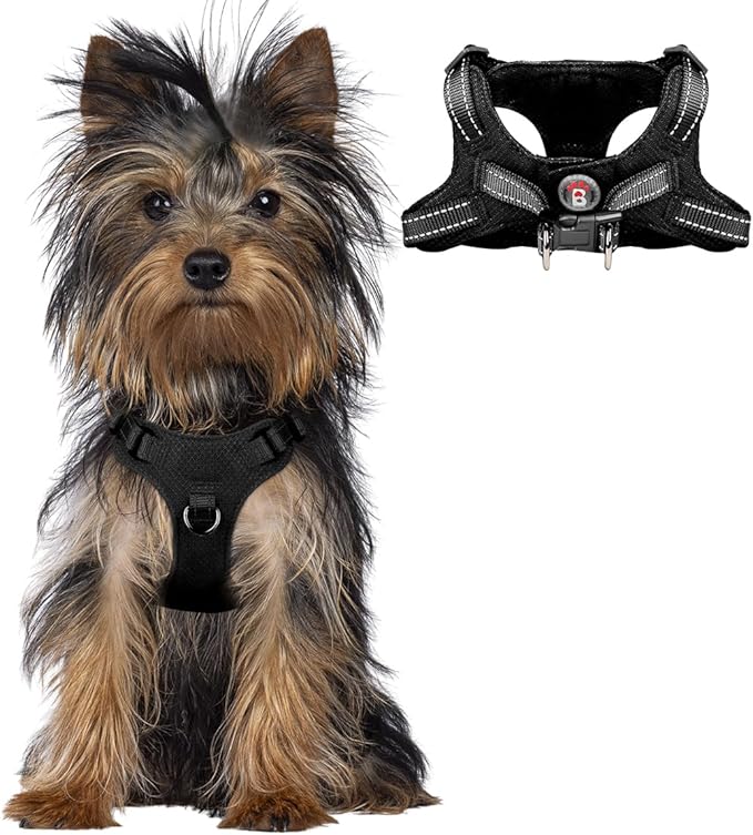 Dog Harness Step in Dog Vest Harness, Reflective Adjustable Puppy No Pull Harness Breathable Soft for Small and Medium Dogs Cats, Black, XXS-PawvioPets