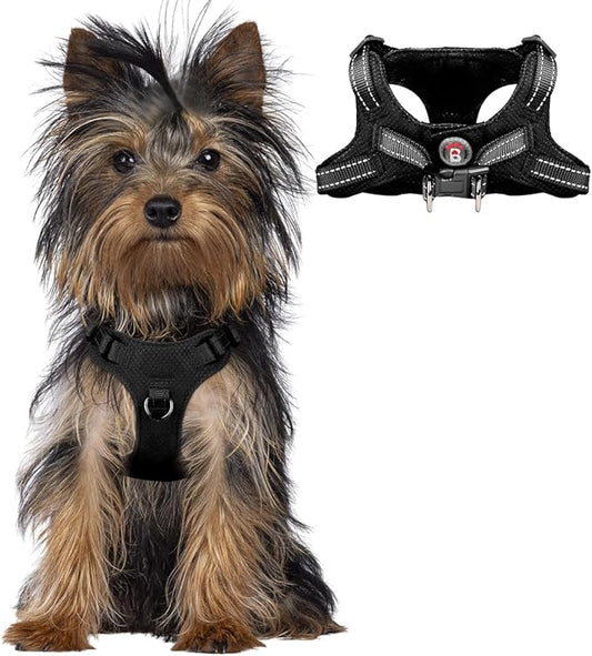 Dog Harness Step in Dog Vest Harness, Reflective Adjustable Puppy No Pull Harness Breathable Soft for Small and Medium Dogs Cats, Black, XXS-PawvioPets
