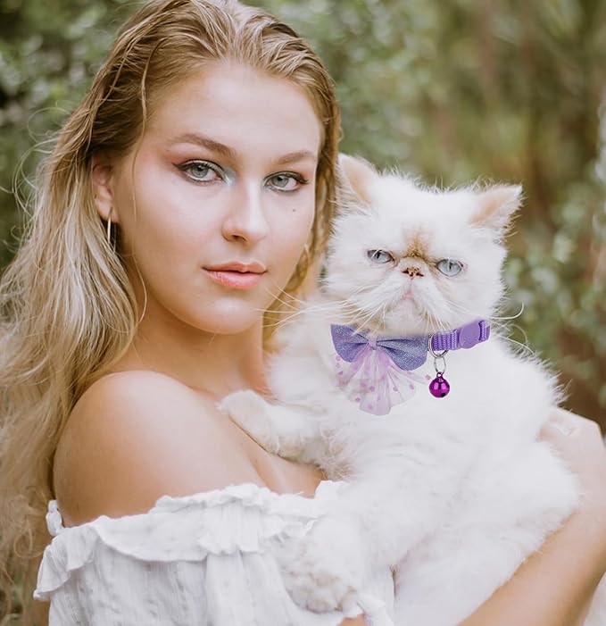 16 PCS Cute Cat Collars Breakaway with Bell for Boy Cats and Girl Cats Gifts (#2-Multicolor Lace)-PawvioPets