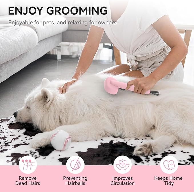 Aumuca Cat Brushes for Indoor Cats, Dog Hair Brush for Shedding, Cat Brush for Long or Short Haired Cats, Cat Grooming Deshedding Brush for Dog Kitten Horse Massage Removes Loose Fur, Pink-PawvioPets