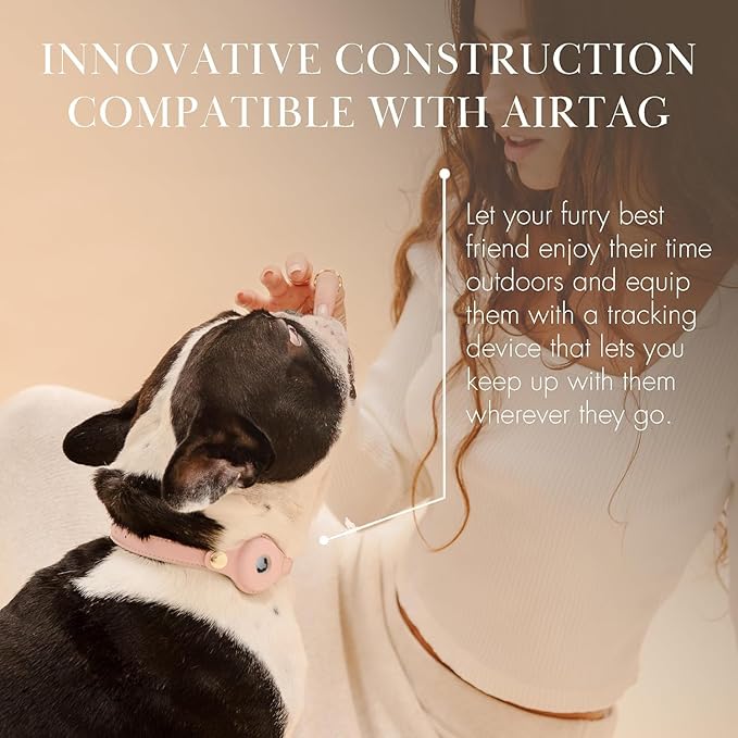 Cupertino Dog Collars, Harnesses & Leashes Made from Vegan Leather with Dog Tracker Device Holder Adjustable Dog Collar (Medium, Pink)-PawvioPets