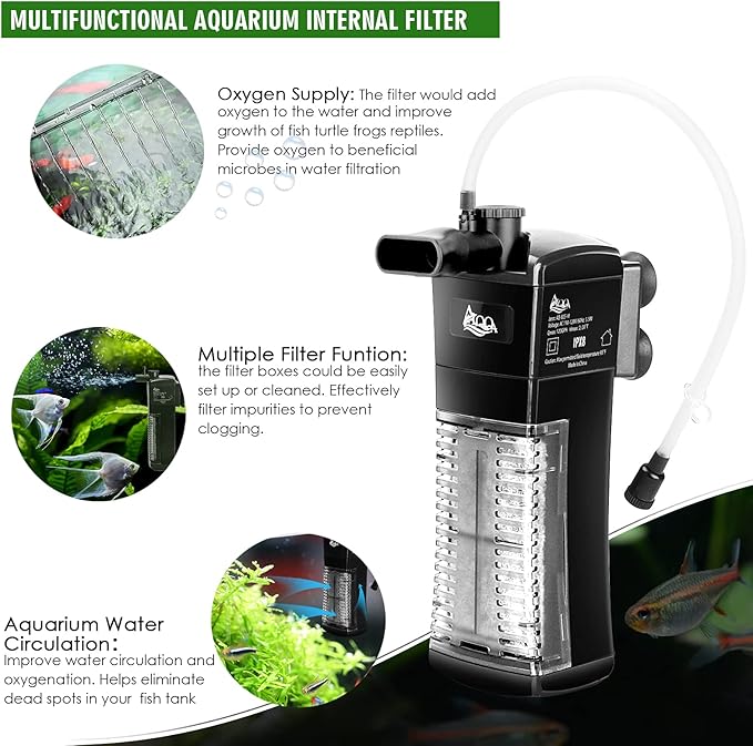 AQQA Aquarium Internal Filter Submersible Power Filter in-Tank with Adjustable Water Flow, Ultra Silent Sponge Filter for Fish Tank Water Crystal Clear-PawvioPets