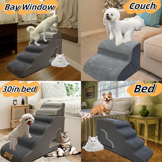 dog stairs for small dogs to 30 inches high beds, 6 step dog ramp stair for 18-36 inches couch-bed,pet stairs for small old meduim large dogs cats,Non-Slip balanced 6 tiers ladder,75 pounds Studry 33D-PawvioPets