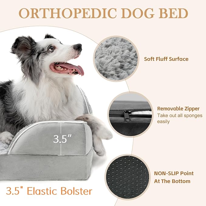 Comfort Expression Small Dog Beds Waterproof Orthopedic Foam Dog Sofa Beds for Small Dogs Comfy Pet Bed with Washable Removable Cover & Non-Slip Bottom(X-Small,Grey White)-PawvioPets