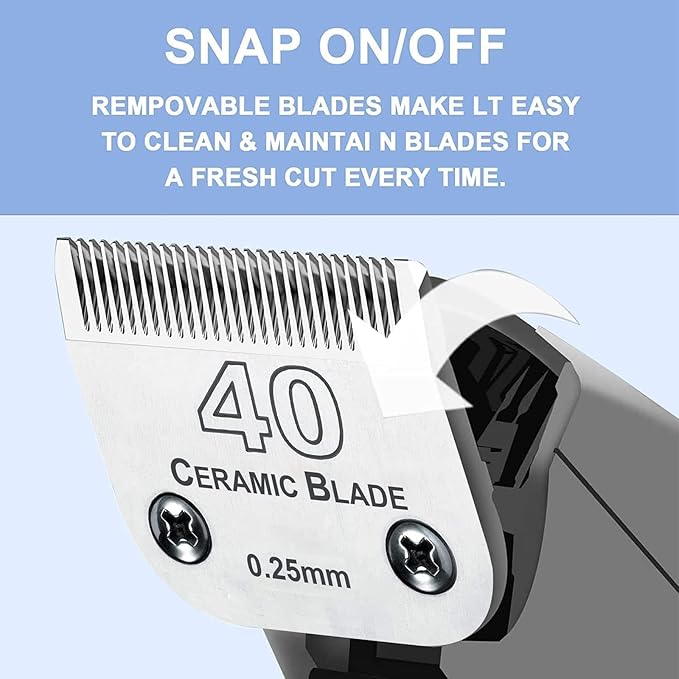 2Pack #40 Dog Grooming Clipper Replacement Blades - Compatible with Andis/Wahl/Oster, Detachable Ceramic & Stainless Steel Blade, Size 40, Cut Length 1/100" (0.25mm)-PawvioPets