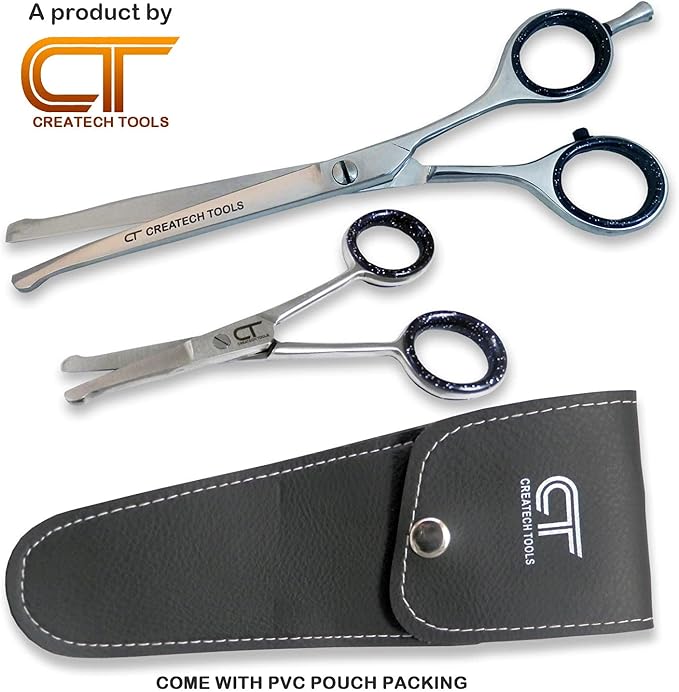 CT Pet Cat Dog Grooming Scissors Kit - 6 & 4 inch Hair Cutting Scissors Set, Japanese Stainless Steel Curved Blades with Safety Round Tips for Your Beloved Pets-PawvioPets
