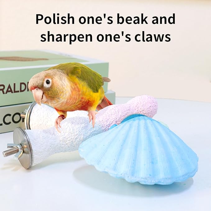 Bird Perches for Cage, Abrasive Surface High Calcium Mineral Parrot Perch Stand - Bird Nail File for Claw & Beak Health, Colorful Ceramic Bird Cage Accessories (Green, Coral)-PawvioPets