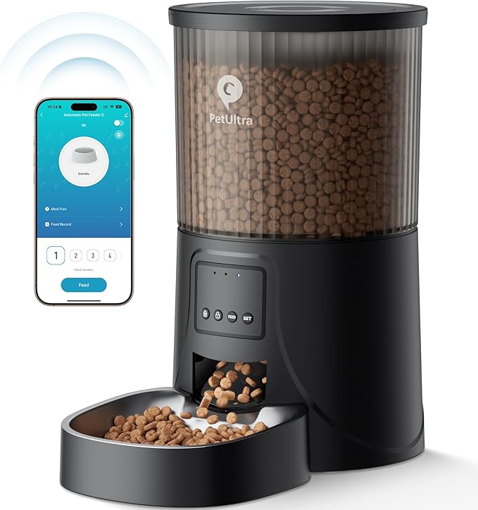 Automatic Cat Feeder WiFi- 5Ghz Cat Food Dispenser with APP Remote Control- Auto Pet Feeder for Small Dog Indoor- Easy to Set Up and Clean- Dual Power with Desiccant Bag& Stainless Steel-PawvioPets