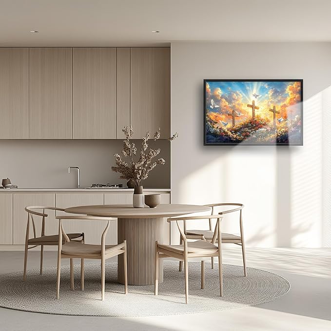 Framed Large Christian Jesus Wall Art, Oversized Floral Dove Wall Decor for Living Room, Landscape Canvas Painting Peaceful Pictures Modern Artwork for Living Room Bedroom Office 36"x24"-PawvioPets