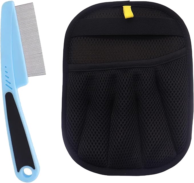 Electrostatic Pet Hair Remover Glove, Reusable Pet Hair Removal Glove for Dog & Cat Grooming, Double Sided Static Pet Hair Fur Remover Tool Mitt Gloves (2PCS) (1 Gloves+1 flea Comb)-PawvioPets