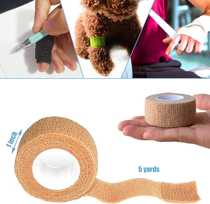 9 Pack 1" x 5 Yards Self Adhesive Bandage Wrap Self Stick Wrap for Ankle, Wrist, Finger, Sports, Breathable Cohesive Vet Tape for Pets (Skin Color)-PawvioPets
