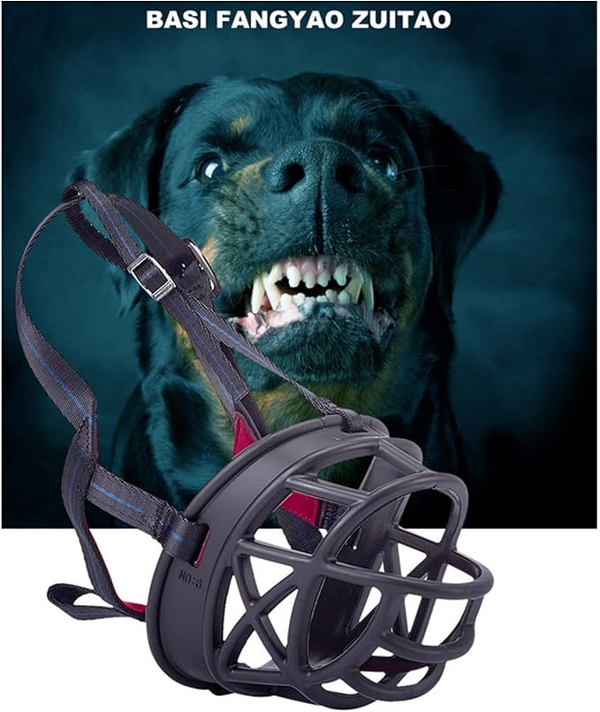 Dog Muzzle Breathable Basket Muzzles for Large and X-Large Dogs, Stop Biting, Barking and Chewing, Best for Aggressive Dogs Black Brown (Black Rubber, L)-PawvioPets