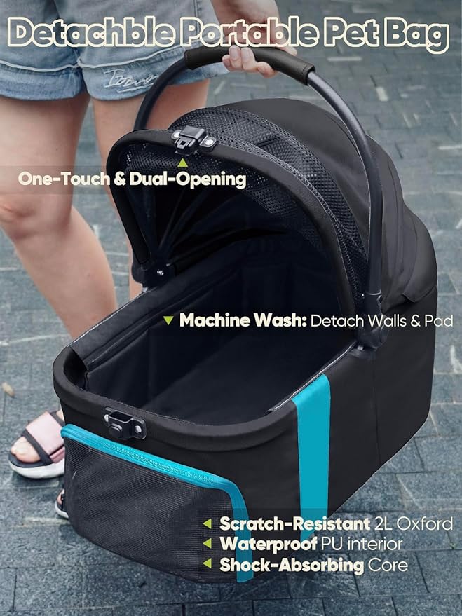 Dog Stroller, Cat Strollers, 5-in-1 Pet Stroller with Detachable Waterproof Carrier for Small/Medium Dogs Cats up to 55lbs, All-in-One Fold Without Detaching Carrier for Dogs Cats 10 lbs to 55 lbs-PawvioPets