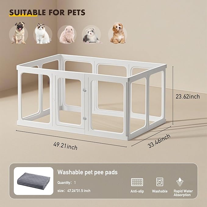 Acrylic Dog Playpen-Clear Dog Play Pen Indoor for Puppy-24”H 10Panels Transparent Pet Fence for Small Animals Rabbit Cat Ferret Whelping Crate Enclosure Cage Kennel with Easy Assembly-PawvioPets