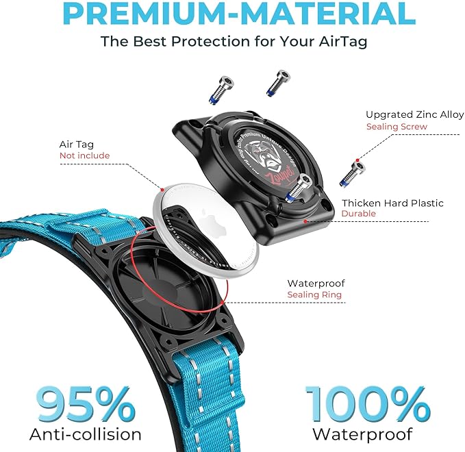 2025 Upgrade Airtag Dog Collar, Reflective Dog Collar with Airtag Holder, IP68 Waterproof| Metal Buckle| Ultra-Durable| Comfortable Padded, GPS Dog Collars for Medium Large Dogs (Blue,M)-PawvioPets