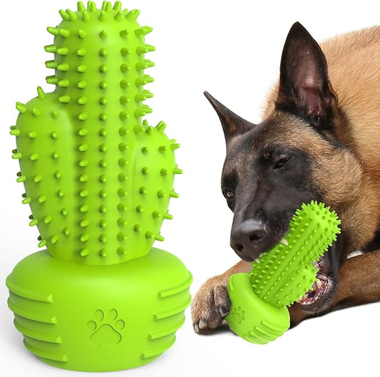 Dog Chew Toys Dog Toothbrush Stick Teeth Cleaning Brush Dental for Small Medium Large Dog, Rubber Squeaky Toys for Aggressive Chewers Cactus Tough Toys-PawvioPets
