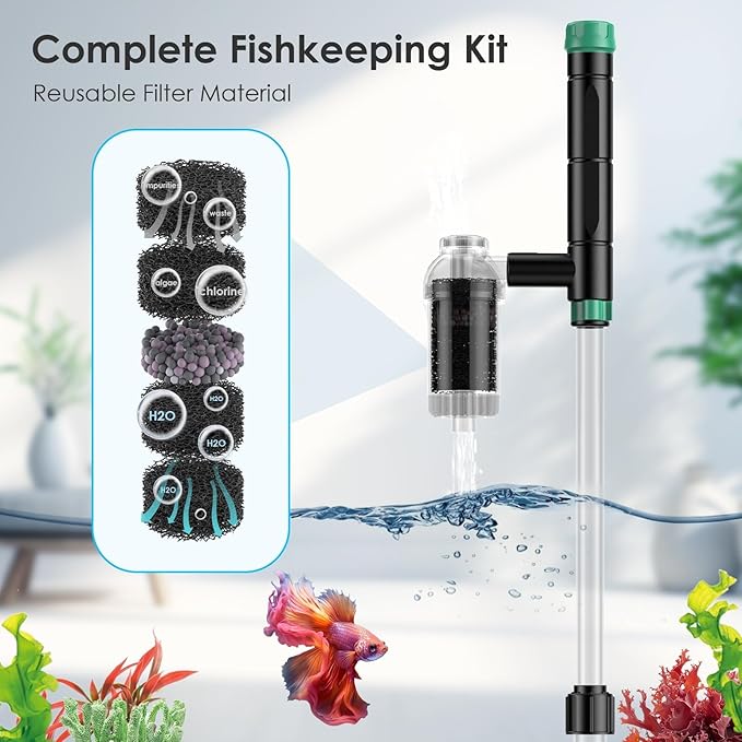 AKKEE Aquarium Vacuum Gravel Cleaner, 8 in 1 Multifunctional 36W Fish Tank Gravel Cleaner Vacuum for Water Changer Wash Sand Water Filter Circulation Waterproof Aquarium Vacuum Cleaner Timed Off-PawvioPets