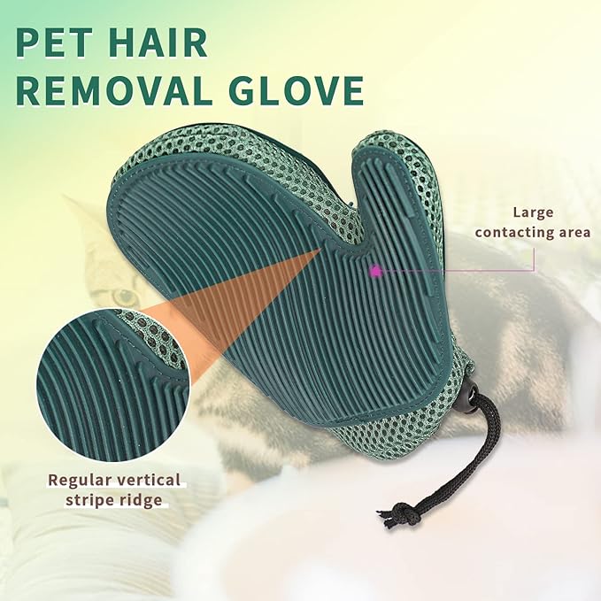 2 in 1 Pet Fur Glove & Cat Hair Remover Glove, Dog Grooming Glove Brush for Shedding, Massage, Efficient Pet Hair Remover Mitt for Uproot Cleaner Clothes, Couch, Carpet [Blue/Pair]-PawvioPets