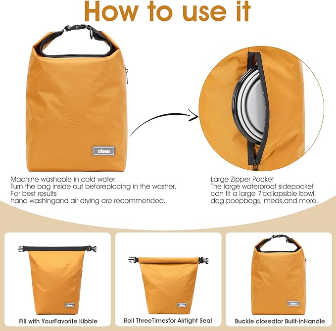 Dog Food Travel Bag w/2PCS Collapsible Dog Travel Bowls,dog food storage container 20 lb(Yellow, Large)-PawvioPets