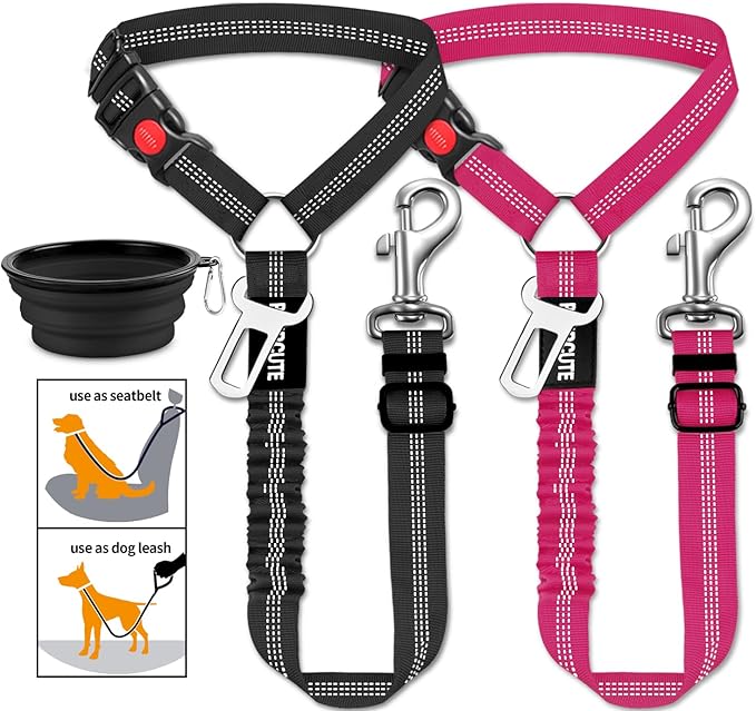 3 Piece Set Dog Seat Belt Retractable Dog Car Seatbelts Adjustable Pet Seat Belt for Vehicle Headrest Restraint Adjustable Heavy Duty & Elastic & Durable Car Harness for Dogs-PawvioPets