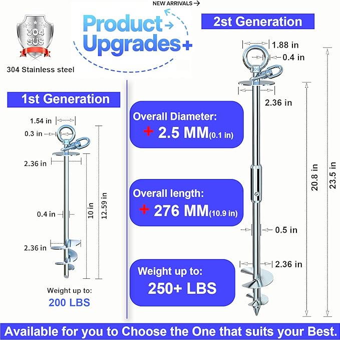 Dog Tie Out Stake for Yard,(up to 300lbs),360° Swivel Dog Run Anchor,Use Any Tie Out Cable or Yard Leash- Outdoor Camping(Anchor Only)-PawvioPets