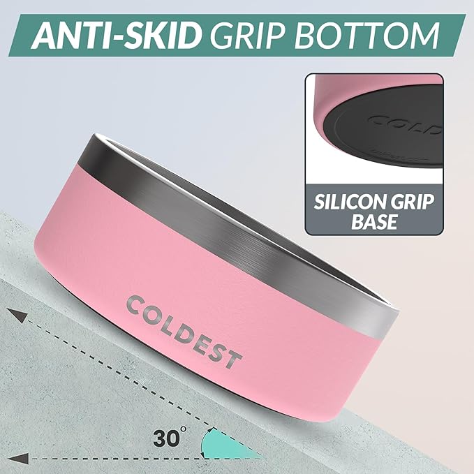 Coldest Dog Bowl - Anti Rust Metal, Non Slip, 3 Layers Insulated Stainless Steel Dog Bowls - Spill Proof & Heavy Duty - Water Bowl for Dogs, Cats & Pets, Dish Washer Safe (64 oz,Cotton Candy Pink)-PawvioPets
