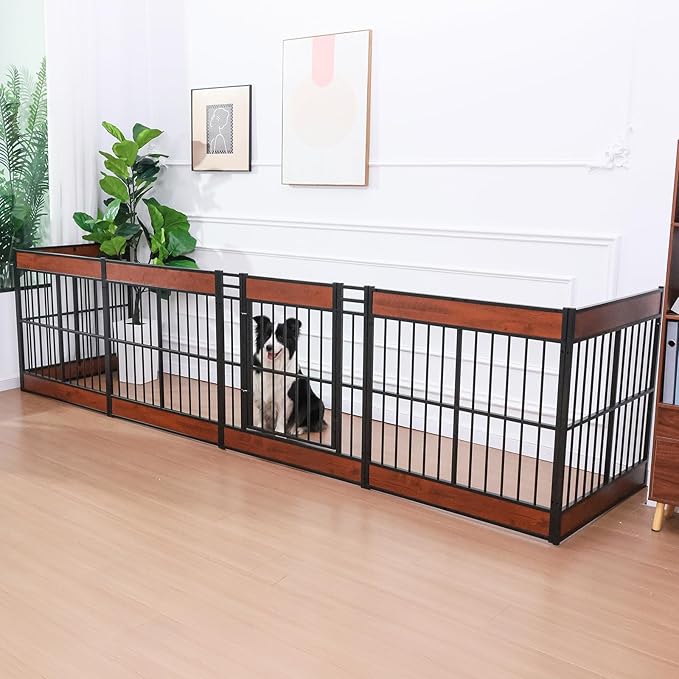 Dog Playpen, 35.4" Height Dog Pen Indoor, Heavy Duty, Safe and Sturdy, Furniture Style Puppy Pen (12 Panels (35.4" High), Mahogany)-PawvioPets