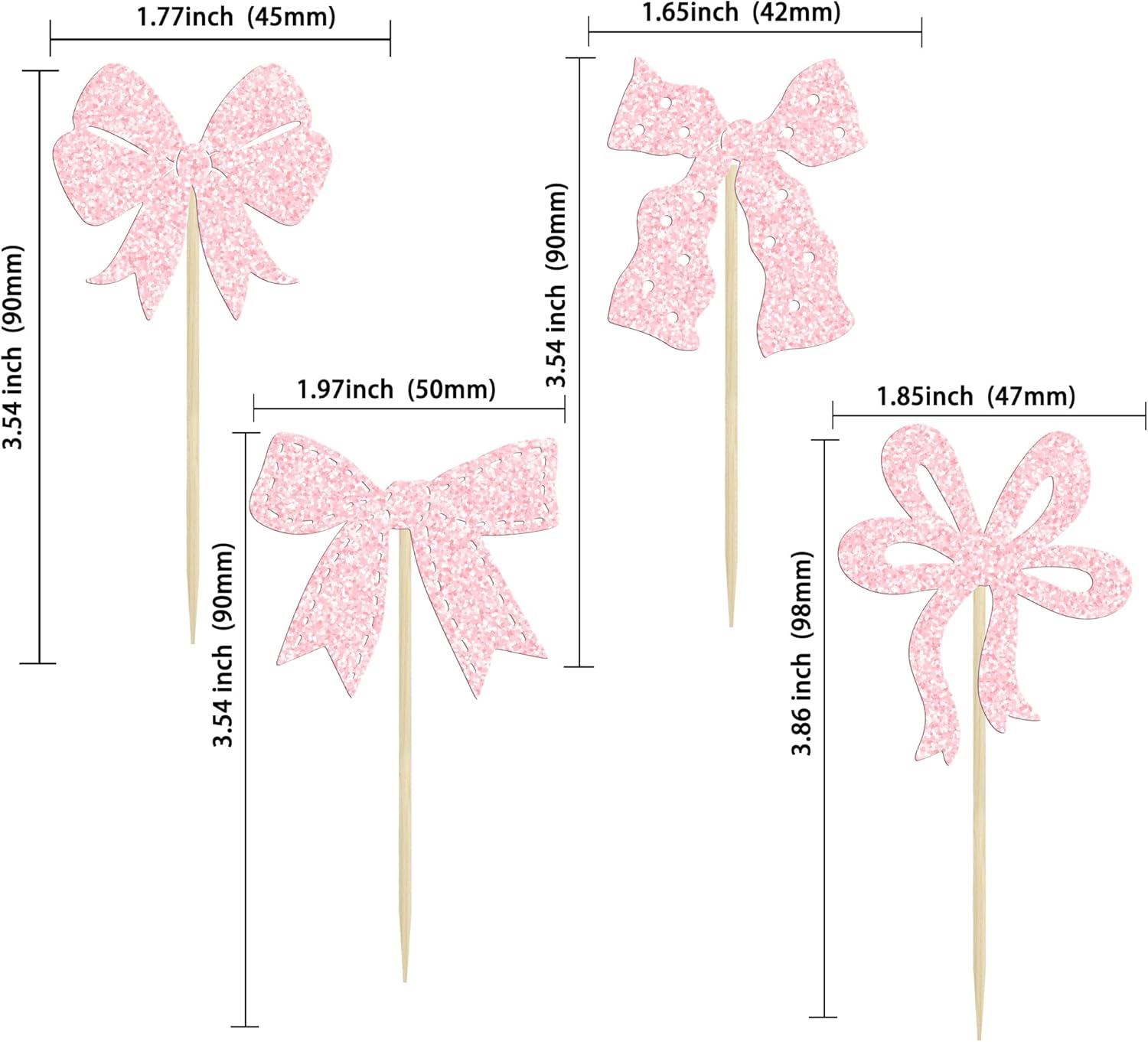 Ephlyn 24Pcs Light Pink Bow Cupcake Toppers - Bowknot Cupcake Decorations for Bridal, Baby Shower, Wedding Themed Party