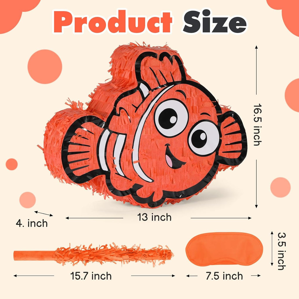 Nemo Pinatas Bundle with a Blindfold and a Bat(16.5 x 12.6 x 4 Inches), Perfect for kid's Birthday Parties, Mexican Theme Parties, Decorations