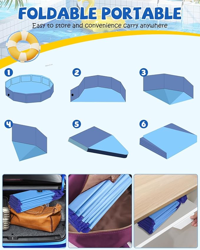 Foldable Dog Pool, YSJILIDE Portable PVC Pet Swimming Pool, Collapsible Plastic Bath for for Large Medium Small Dogs & Kids (XXXL-79"x 16" Blue)-PawvioPets