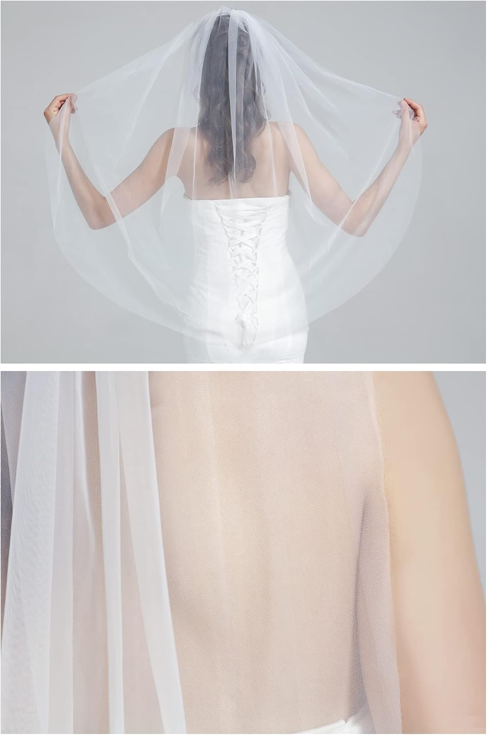 BEAUTELICATE Wedding Bridal Veil with Comb 1 Tier Cut Edge Fingertip&Cathedral Length