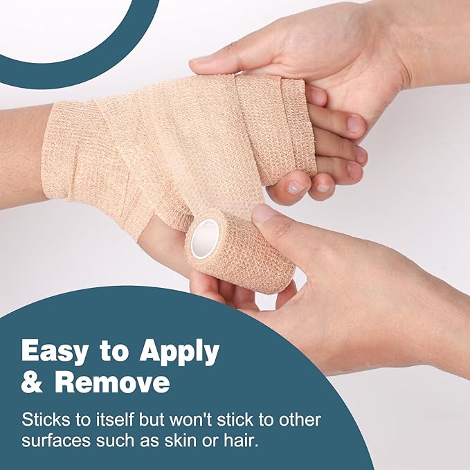 AZEN 8 Pack Self Adhesive Bandage Wrap, 2" X 5 Yards Elastic Cohesive Bandage Wrap, Skin Color Athletic Tape, Vet Wrap, Ankle Tape, Tattoo Grip Tape Wrap-PawvioPets