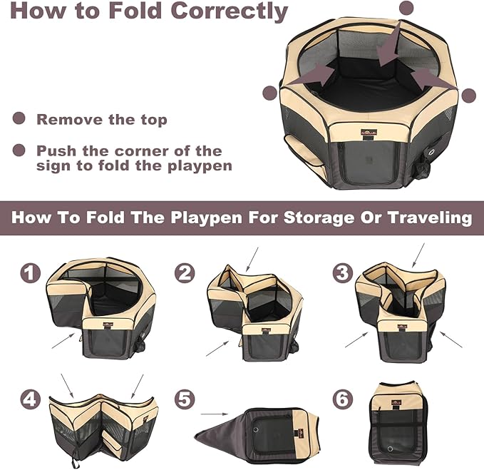 Aivituvin Dog Playpen Foldable Waterproof Pet Play Pens for Cat, Puppies, Rabbits, Chickens, Durable Portable Pet Tent for Travel Camping Indoor/Outdoor Brown XL-PawvioPets