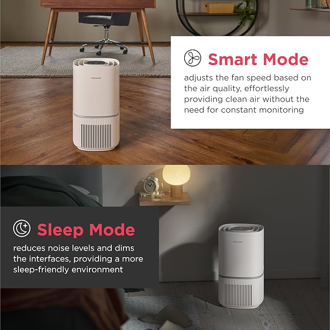 Frigidaire PureA300 HEPA Air Purifier with Wi-Fi for Small Bedrooms, Covers up to 850 Sq. Ft., 3-Stage Filtration, Energy Star Certification, Air Quality Monitoring, Smart Mode, Ultra Quiet, White-PawvioPets