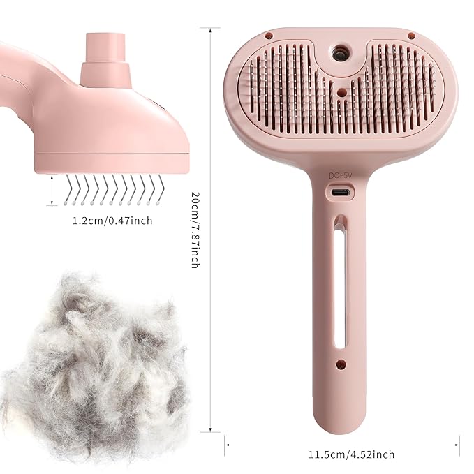 3-in-1 Steam Brush for Cats & Dogs – Hair Removal Comb with One-Click Release & Water Spray – Grooming Brush for Shedding, Long/Short Hair-PawvioPets