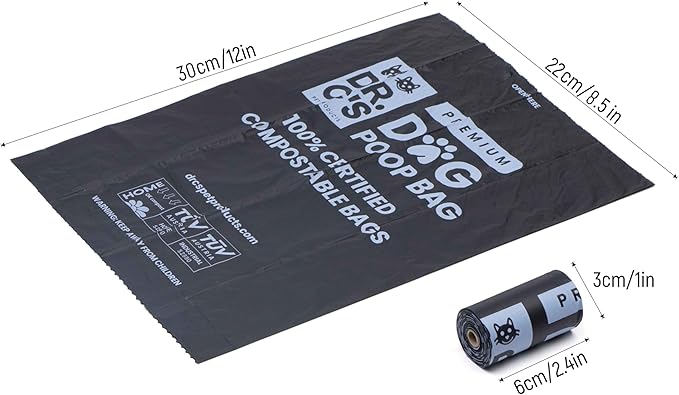 100% Certified Compostable Dog Poop Bags - Dr. C's Premium Dog Poop Bags - 270 Bags / 18 Rolls, Extra thick, Leak Proof, Unscented, Plant Based and Earth Friendly, Dispenser Included-PawvioPets
