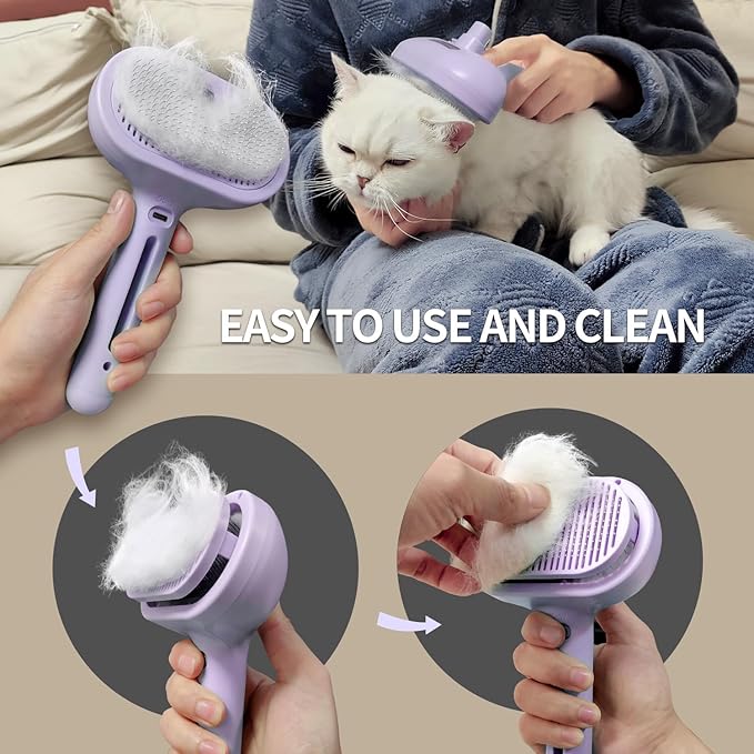 3-in-1 Self-Cleaning Brush for Shedding Dogs and Cats - Removes Static, Tangles, and Loose Hair (Purple)-PawvioPets