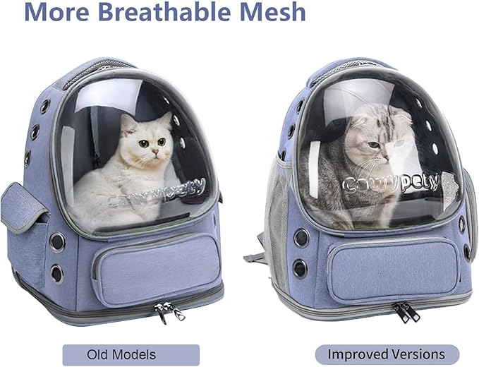 Cat Backpack Carrier, Breathable Cat Carrier Large Space Bubble Pet Backpack for Kitty Small Dog up to 12lbs, Transparent & Foldable Pet Carrier for Travel Hiking (Blue-PawvioPets