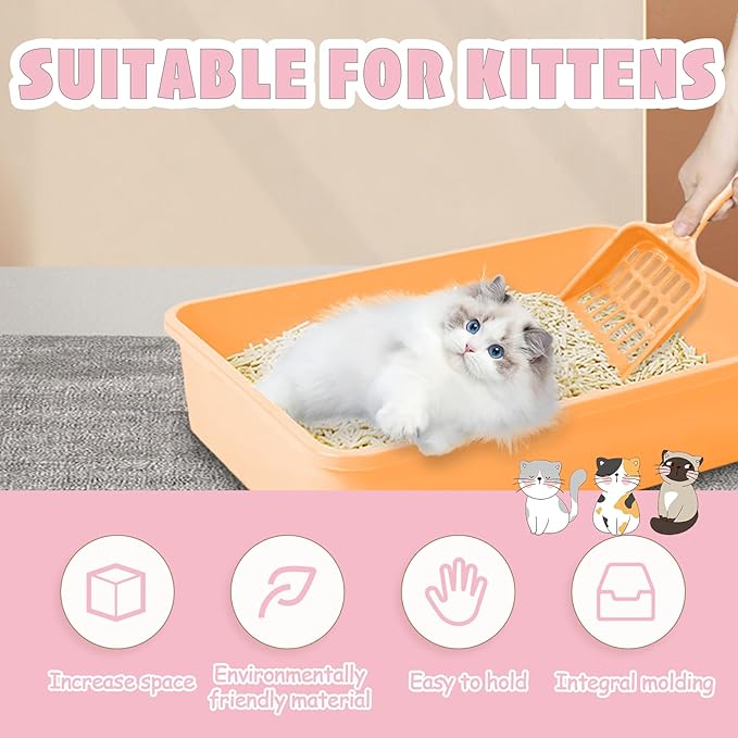 5pcs Kitten Litter Box,Open Small Cat Litter Box with 5 Scooper,Portable Small Litter Pan Low Entry Shallow Plastic Travel Toilet Litter Tray Cat Waste Tray for Small Pet Rabbit Guinea Pig Newborn Cat-PawvioPets