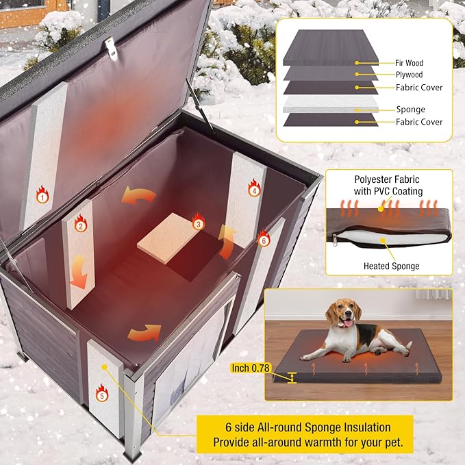 Aivituvin Dog House with Insulated Liner, Outdoor Indoor Weatherproof Dog House for Winter, Suitable for Small & Medium & Large Dogs with Unique All-Around Iron Frame(Grey)-PawvioPets