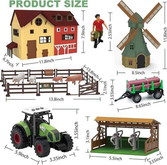 136PCS Farm Animals Toys Set Comes with Barn, Tractor Trailer, Milking shed, Windmill, Farmer, Fence - Playset for Kids Toddlers Boys Girls 5+ Years Old-PawvioPets