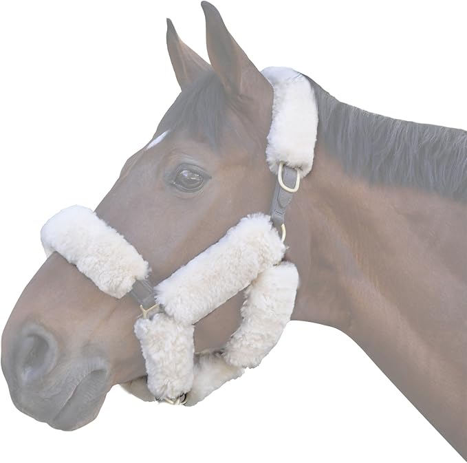 ECP Equine Comfort Products Merino Sheepskin Halter Fleece Set for Horses, 100% Natural Wool, Chafe Protection, Breathable Relief & Cushioned Comfort, Machine Washable, 9-Piece Set, White-PawvioPets