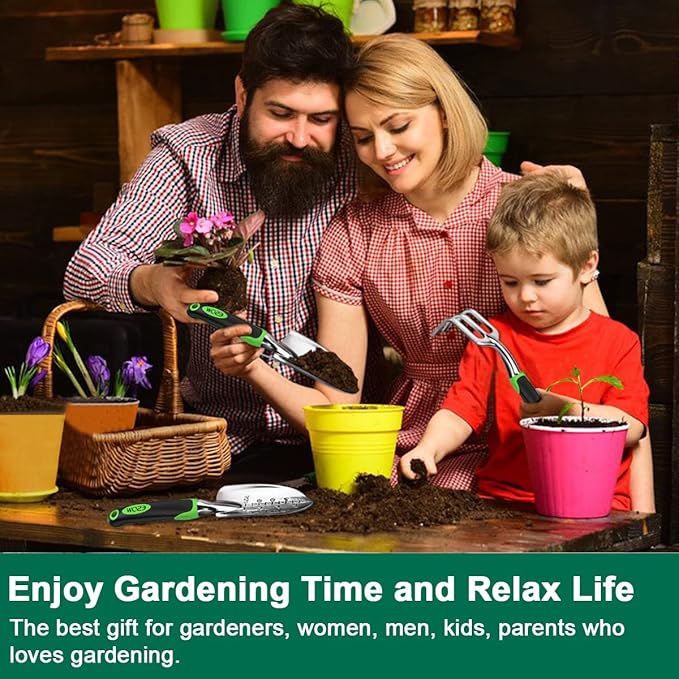 ESOW Garden Tool Set, 3 Piece Cast-Aluminum Heavy Duty Gardening Kit Includes Hand Trowel, Transplant Trowel and Cultivator Hand Rake with Soft Rubberized Non-Slip Ergonomic Handle, Garden Gifts-PawvioPets