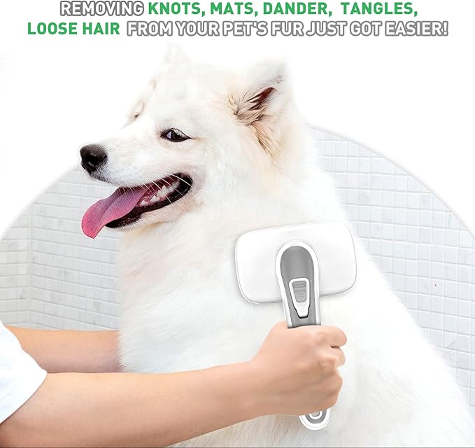 Dogs Cats Self Cleaning Slicker Brush for Shedding & Grooming Any Breed of Pets, Remove Loose Undercoat Knots Mats Tangled Hair for Small Medium Large Animal With Long Short Fur Length-Grey-PawvioPets